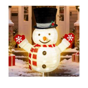 30.32 Inch Lighted Snowman Decorations, Battery Operated Christmas Lights for Porch Patio Yard, Waterproof Collapsible Xmas Decor