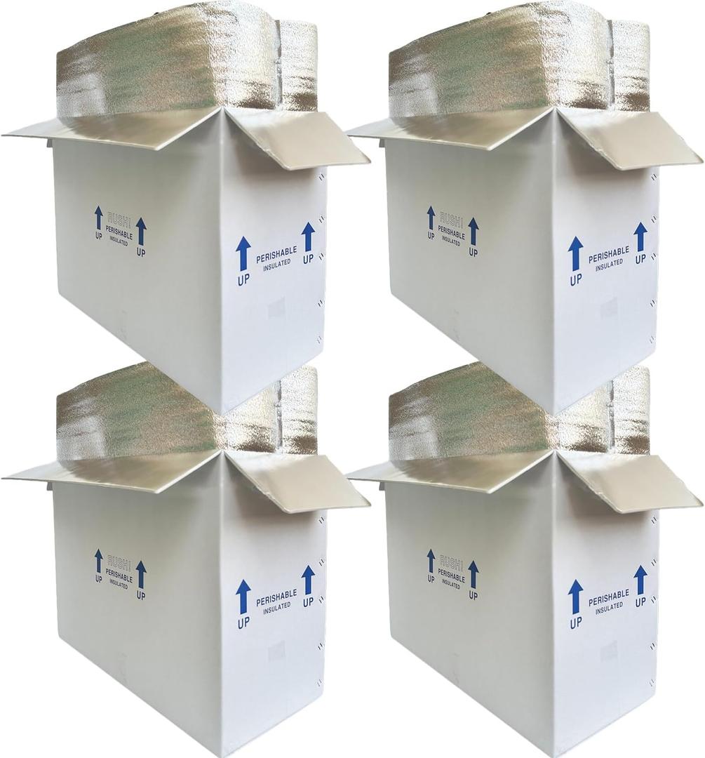 Insulated Cold Shipping Boxes with Liners, 4 Pack 26'' x 11'' x 19'', for Perishable Frozen Food, White (TB261119L-4)