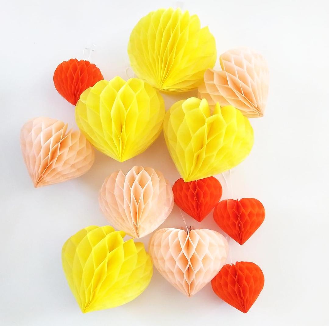 Heart Tissue Paper Pom Poms Paper Honeycomb Ball Hearts Decorations 12pcs 4" 6" 8" Perfect for Party Decor Wedding Valentine's Day Bridal Shower Baby Shower Birthday