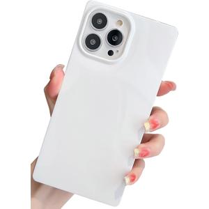 KERZZIL Cute Rectangle Edge Compatible with iPhone 13 Pro 6.1 Inch Case, Glossy Candy Color Pattern Slim Soft TPU Bumper Anti-Drop Shockproof Protective Cases Cover for Women Girls(White)