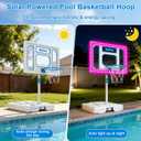 Solar Pool Basketball Hoop Poolside, 4.1-4.8Ft Adjustable Height, 32" Backboard Pool Basketball Goal with Bright Colorful LED Light, Rust-Proof Poolside Basketball with 2 Ball & Pump for Inground Pool