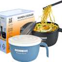 Layron 2 Sets Microwave Ramen Cooker Bowl 45 oz Instant Noodle Bowl with Handles Ramen Noodle Cooker with Spoon Chopsticks Fork Knife College Dorm Room Essentials for Boys Girls (Black, Blue)