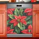 Red Poinsettia Flowers Christmas Lights Dishwasher Magnet Cover Sticker Magnetic Refrigerator Panel Front Door Fridge Microwave Decal Decorative