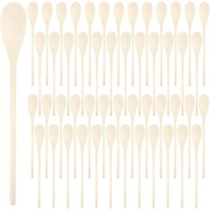 Nagpew 50 Pieces Long Wooden Spoons, 12 Inch Mixing Scoop Bulk with Long Handle, Oval Small Kitchen Utensil for DIY Craft, Cooking, Stirring, Serving Hot Cold Food