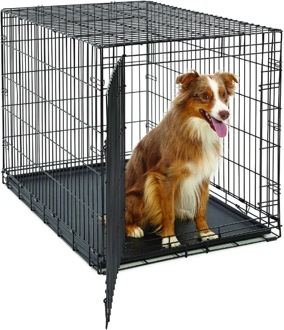 MidWest Homes for Pets Large LifeStages Single Door 42-Inch Folding Dog Crate, Enhanced Security, Includes Leak-Proof Pan, Divider Panel, Handle, Rubber Feet (Black)