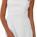 Womens 2026 Mini Dress Backless Square Neck Sleeveless Solid Color Party Short Dress (White, S)