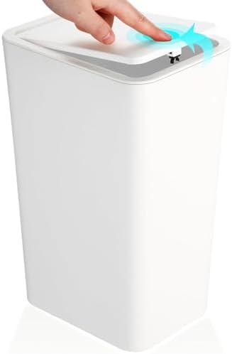 Homie Slim Bathroom Trash Can 2.9 Gallon with Pop-Up Lid, Bag Holding Clips, Use as Mini Garbage Basket, Slim Dust Bin, or Decor in Bathroom, Restroom, Kitchen (White)