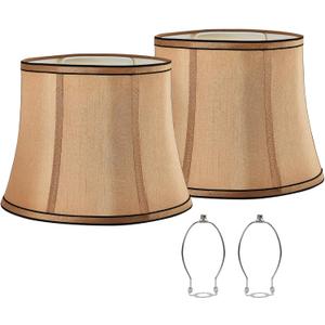 Brown Drum Lampshades Set of 2 With Royal Design, 13" Bottom x 10" Top x 10" High, Medium Shade for Table or Floor Lamp, Harp Holder Included