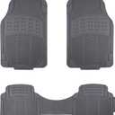 Universal PVC Faux Rubber Car Floor Mats, Anti-Slip, All Weather Protection, Waterproof Flexible Trim to Fit for 95% Automotive SUV Sedans Trucks, Charcoal Pure Grey, Pack of 3