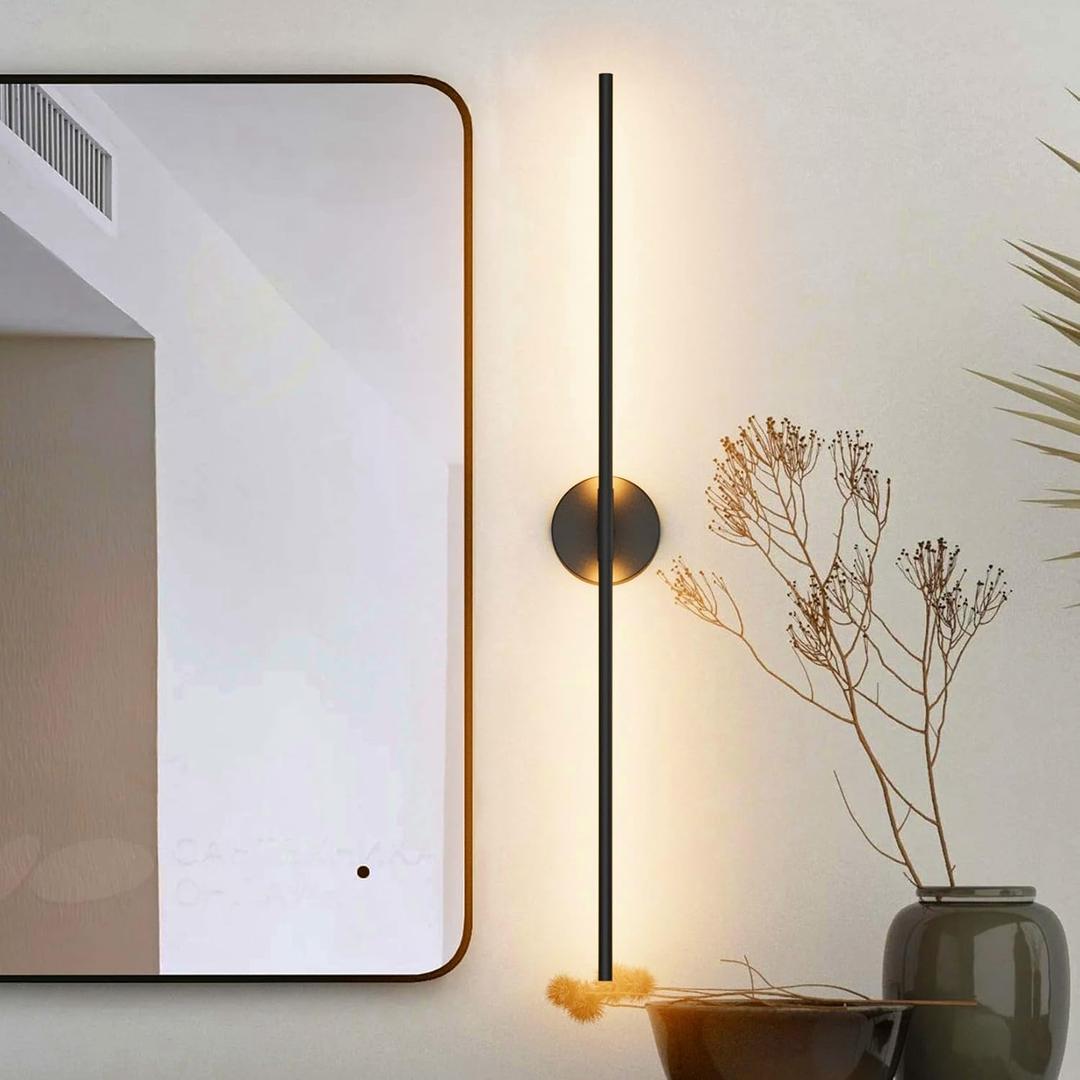 40In Hardwired Modern Wall Sconce for Bathroom Black Vanity Light Fixture 3000K Bathroom Sconce 360 Rotate Warm Light for Bedroom Living Room