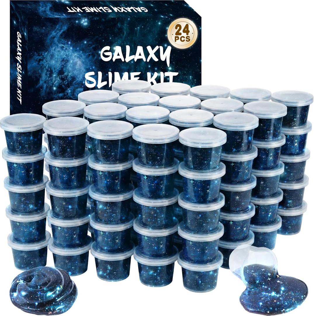 24 Pack Galaxy Slime-Multi Colored Sensory Putty,Party Favors for Kids, Non Sticky,Safe for Girls and Boys Classroom Reward,Stress Relief Toy, Party Supplies