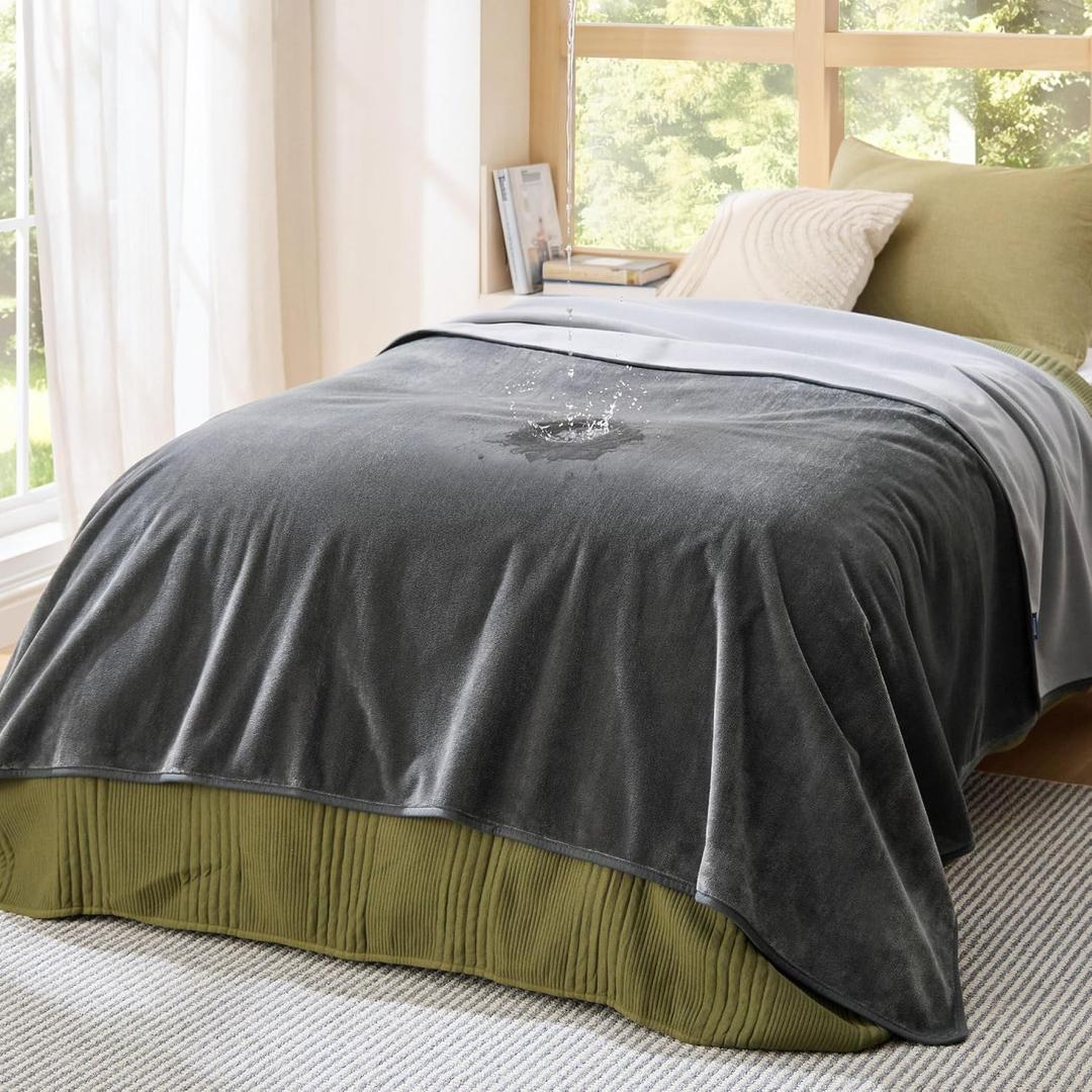 Bedsure Waterproof Blanket for Bed Twin Size 60"x80"- Soft Flannel Fleece Couch Cover Throw Blanket for Large Dogs Pet Leakproof Protector for for Camping, Travel, Grey