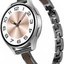 Mosonio Slim Elegant Band Compatible with Samsung Galaxy Watch 7/6/5/4/FE/Active 2 40mm 44mm for Women, 20mm Dressy Metal Bands with Embedded Silicone Accents and Easy-adjust Link Clasps for Galaxy Watch (Black + Cocoa-Brown)