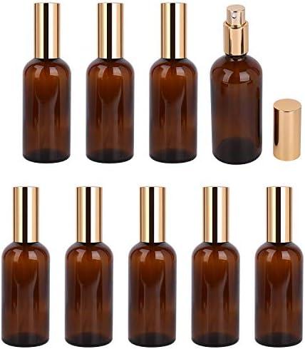 Foraineam 9 Pack 100ml / 3.4 oz. Amber Glass Spray Bottle with Atomizer, Fine Mist Spray, Refillable Container for Perfume, Cleaning Products, Essential Oils