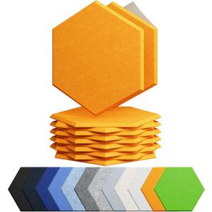 Amantech 12 Pack Acoustic Panels Self Adhesive Sound Proof Foam, High Density Sound Acoustic Foam Panel, 12X10.23X0.4 Inch Hexagon Wall Panels in Home, Office, Reccording Room, Studio(Orange)