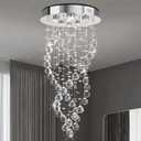 Modern Luxury 6-Lights Spiral Raindrop Crystal Chandeliers for Dining Room, K9 Crystal Ball Flush Mount Ceiling Light Fixture for Living Room, Bedroom, Bathroom, Hallway, Staircase of CRYSTOP, Sliver 6 Lights-Height 34"
