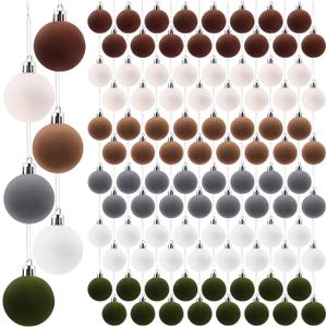 96 Pcs Velvet Christmas Balls Bulk, 1.57" Flocked Christmas Tree Ball Ornaments, Mini Shatterproof Xmas Hanging Ornaments Decoration(Apricot, Light Brown, Dark Green, Dark Brown, White, Gray)