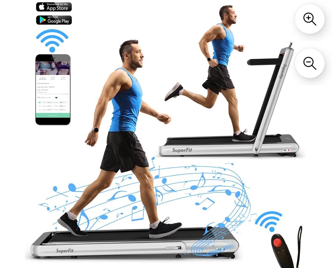 SuperFit 4.75HP 2 in 1 Folding Treadmill W/Remote App Controll Silver