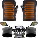 Hanaive 1 Pair Heated Motorcycle Handlebar Gloves ATV Windproof Handlebar Muffs Winter Thermal Muffs Waterproof Bike Mittens Electric Scooter Grip with Reflective Strip for Cold Riding Cycling, Black