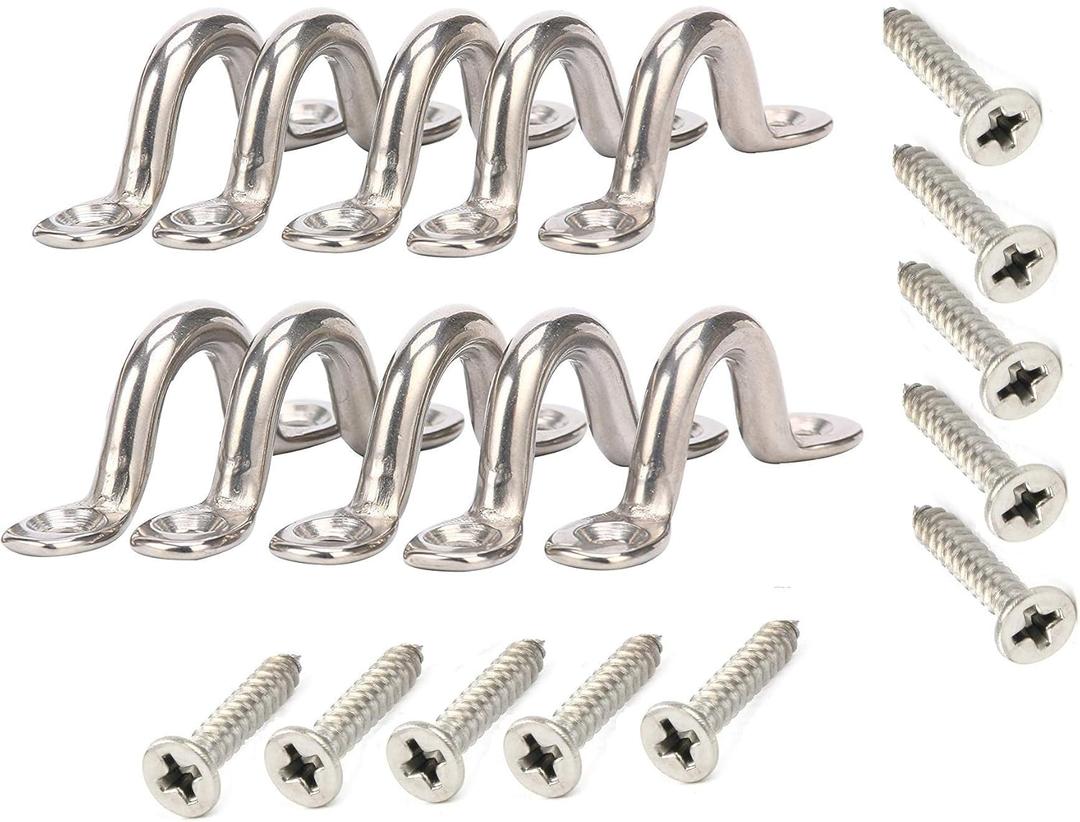 Amarine Made Pack of 10 Stainless Steel Bimini Boat Top PAD Eye, Eye Straps, Tie Down, Kayak Deck Loops, Tie Down Anchor Point, footman's Loop for Kayak Canoe Rigging