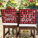 CCINEE 2pcs Christmas Chair Back Covers, Red and Black Buffalo Plaid Chair Slipcovers with Snowflake Xmas Chair Back Cover for Dining Room, Kitchen, Wedding Hotel, Xmas Party Table Decor