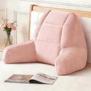 Back Pillow for Bed Sitting Up, Reading Pillows for Beds, Bed Pillow for Sitting up, Backrest Pillows with Arms for Adult, Filled with Shredded Memory Foam for Beds, Couch, Floor, Pink, X-large