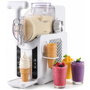 Soft Serve Ice Cream Machine - 67 oz Slushie Machine for Home, 2-In-1 Soft Ice Cream Slushy Maker with 5 Pre-Set Modes, No Ice Needed Frozen Drink Machine for Margarita, Milkshake, Frappés (White)