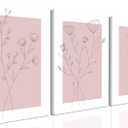 WARTHZ Pink Flower Wall Art Light Pink and White Botanical Line Pictures Wall Decor Painting Set of 3 Floral Plant Poster Canvas Print for Girl Bedroom Living Room Framed 16x24 inch