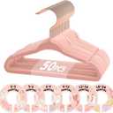 VIS'V Baby Hangers, 11 Inch Velvet Kids Hangers with 6 Pcs Clothes Size Dividers, Infant Toddler Nursery Closet Organization, Non Slip, Pink, 50 Pcs