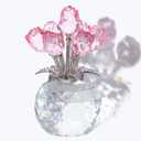 Crystal Pink Rose Bouquet Figurine with Round Vase, Glass Rose Flower Romantic Gifts for Her Mom on Anniversary, Collectible Decoration Table Centerpiece for Home
