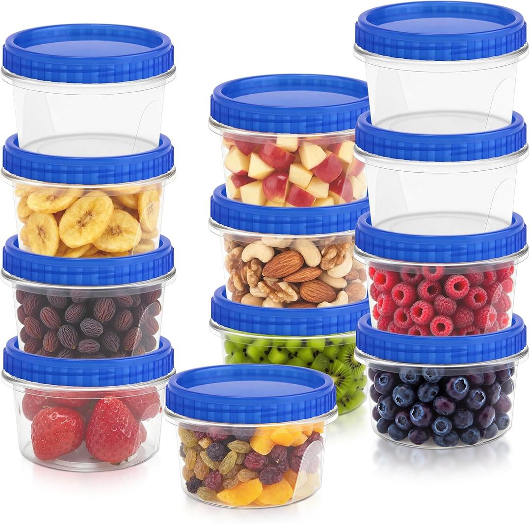 12 Pack Freezer Containers with Screw On Lids, 12 Oz Stackable Reusable Plastic Storage Container, Airtight Plastic Food Storage Containers with Twist Top Lids for Food Soup Jello Sauce