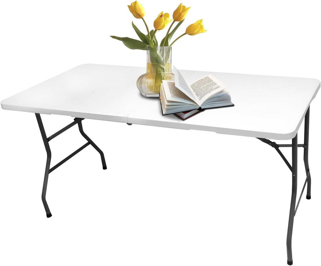 5FT Folding Table, Indoor & Outdoor Heavy Duty Portable, Folding Picnic,Card Table for Picnic, Party, Camping (5FT)