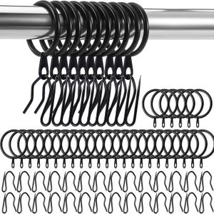 30 Pieces Metal Drapery Curtain Rings Curtain Hanging Rings and 30 Pieces Metal Curtain Drapery Pin Hooks for Window Curtain, Door Curtain and Shower Curtain, 30 mm Internal Diameter (Black)