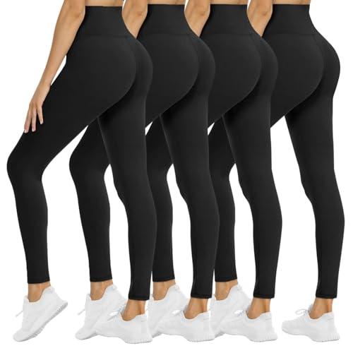 4 Pack Leggings for Women - High Waisted Tummy Control Soft No See-Through Black Yoga Pants for Athletic Workout, 2 Pants From 1 Brend, 2 Other Pants From Different Brand, 3 Pants Medium Size, One Pants Is XL