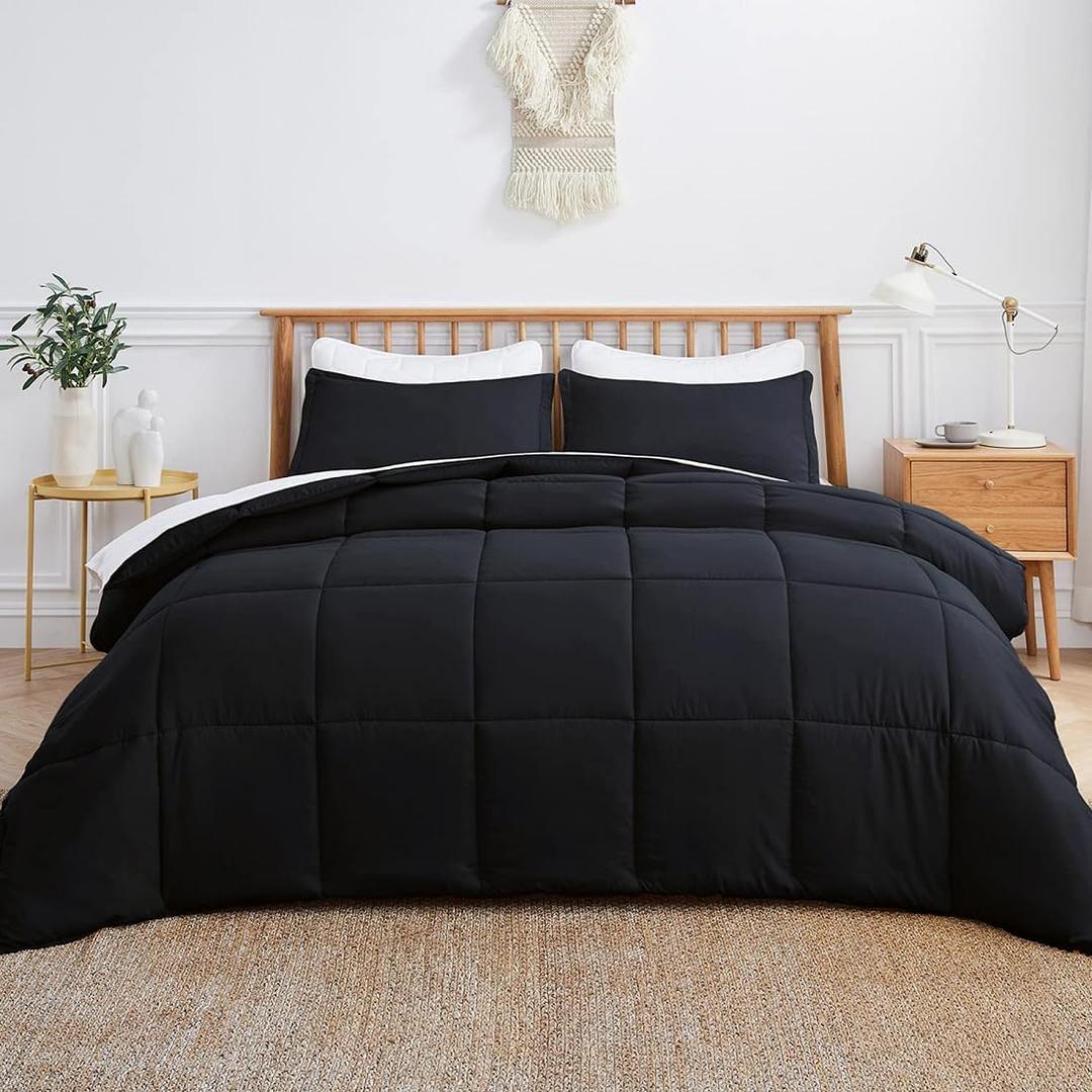 MAPLE DOWN Soft King Comforter Size Duvet Insert-Down Alternative Comforter with Corner Tabs-Lightweight Fluffy Breathable Machine Washable (Black,106"x90")
