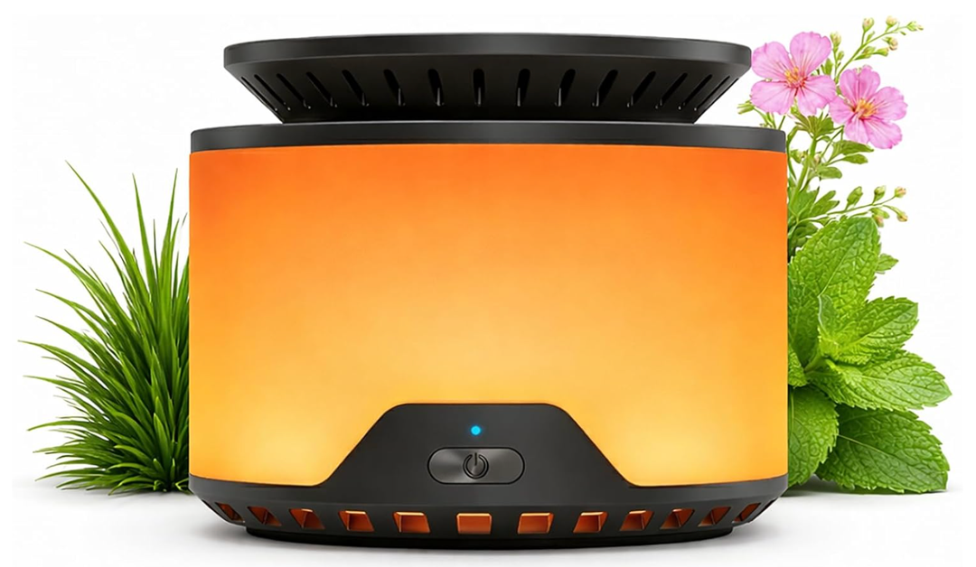 Inseclite Mosquito Repellent for Patio, Rechargeable Outdoor Mosquito Repeller with Fan-Powered Botanical Cartridge, Amber Light, 12-Hour Battery, USB-C, 8-Hour Timer, 2 Refills Included