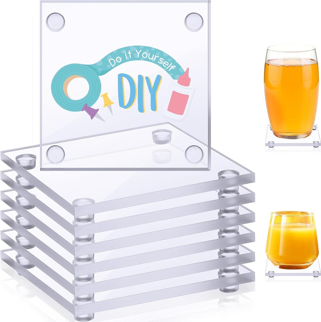 Set of 12 Clear DIY Glass Drink Coaster 3.5 Inch Crystal Coasters Decorative Glass Plates for Wedding Dining Table Picture Frame Painting DIY Crafts Home Decoration and Parties(Square)
