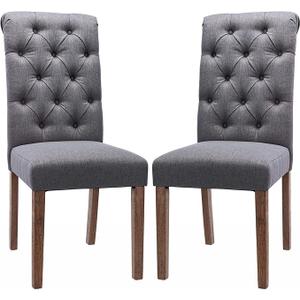COLAMY Button Tufted Dining Chairs Set of 4, Parsons Upholstered Fabric Pack of 2 Dining Room Chairs Kitchen Chairs with Wood Legs and Padded Seat, Dark Grey