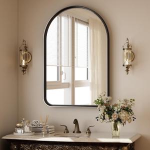 36"x24" Arched Bathroom Mirror - Modern Black Mirror for Wall with Rounded Corners, Bathroom Mirror for Vanity, Aluminum Alloy Framed Mirror - for Living Room, Bedroom, Cloakroom