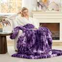 Cozy Bliss Faux Fur Throw Blanket for Couch, Cozy Warm Plush Striped Blanket for Sofa Bedroom Living Room, 60 * 80 Inches Tie-dye Purple