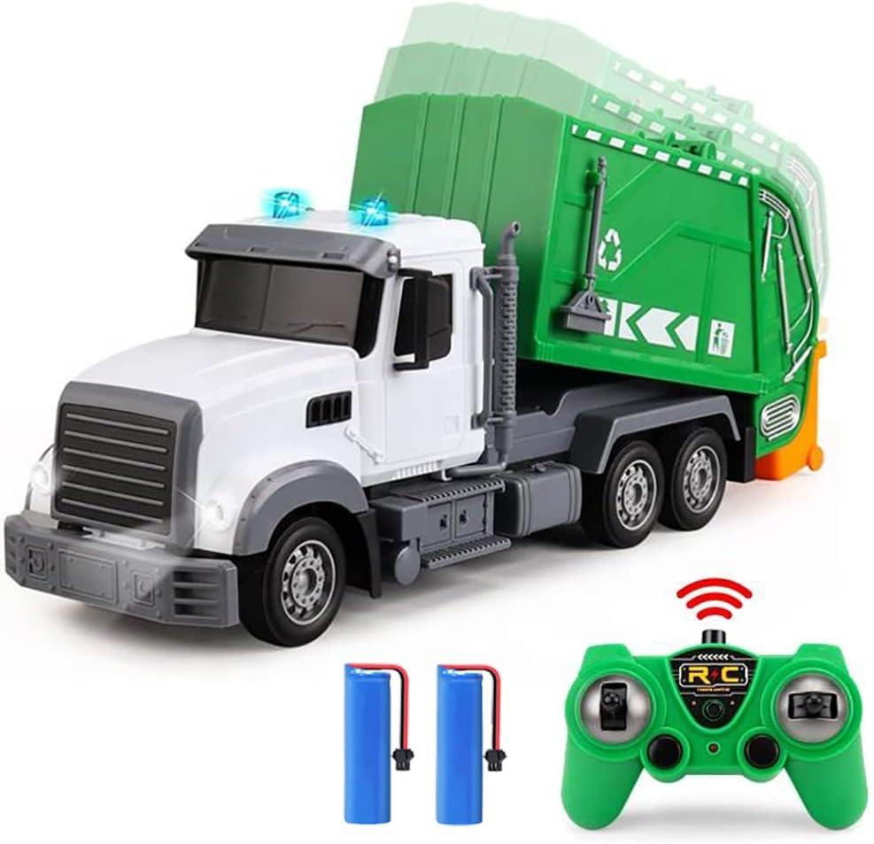 2.4G RC Garbage Truck Toy with Lights - 6 Channel Remote Control Waste Management Garbage Truck with 2 Rechargeable Batteries, Kids Recycling Toys, Excellent Xmas Gifts for Boys Girls 3-8