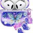 Coralogo for Apple for Airpods 4 Case - Women Girls Cute Girly Kawaii 4th Generation for Airpods Cases Cover Glitter Liquid Sparkle Butterfly Hard Shell Keychain Funda Estuche Forro para Airpod 4 Gen