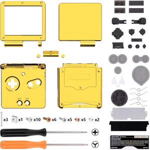 IPS Ready Upgraded eXtremeRate Chrome Gold Glossy Custom Replacement Housing Shell for Gameboy Advance SP GBA SP – Compatible with Both IPS & Standard LCD – Console & Screen NOT Included