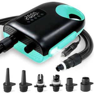 20PSI Paddle Board Pump-Portable Electric SUP Air Pump, Dual Stage Inflation & Deflation SUP Pump, 110W Paddleboard Pump with Auto-Off Function & 12V DC Car Connector for Paddle Board, Kayaks (turquoise)