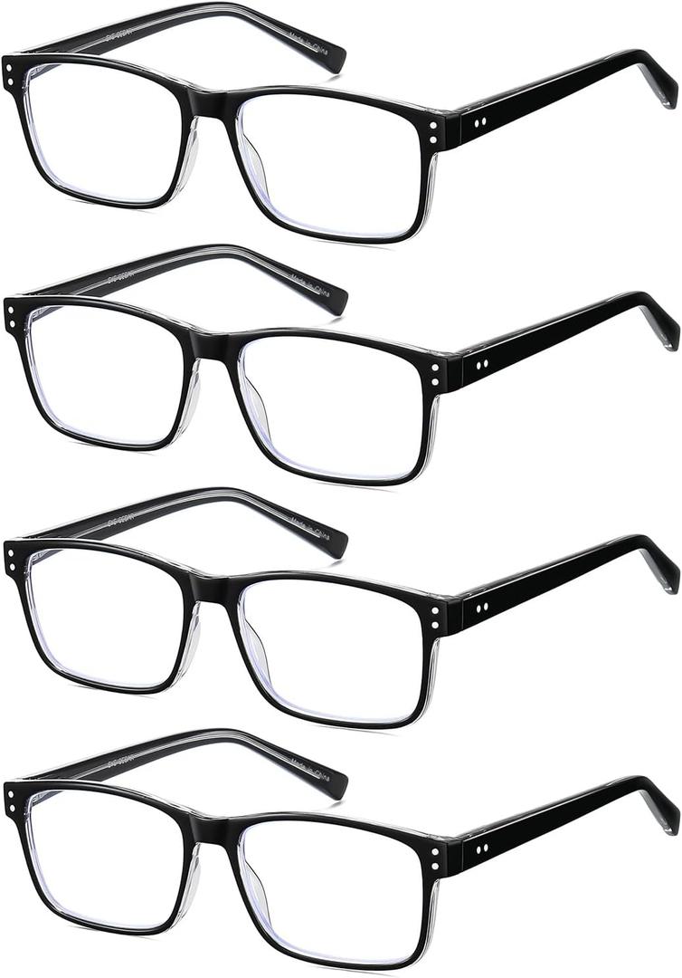 Reading Glasses for Men, Blue Light Blocking Computer Readers, Anti UV Ray/Eye Strain/Glare, Metal Frame Eyeglasses with Pouches(150 Magnification Strength) 5-Pack (+2,50)