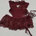 Lilosy Sexy Stocking Rhinestones Heart Garter Underwire Floral Mesh lace Sheer Babydoll Lingerie Teddy Bodysuit Skirt Set Women 2 3 Piece Push Up See Through Red M