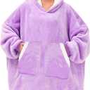 Kipswiza Oversized Wearable Blanket Hoodie Birthday Gifts for Women & Men, Thick Sherpa Fleece Blankets Sweatshirt Lounging Pullover Birthday Gift for Mom Sisters Girls Boys, Purple (Adult/Regular)
