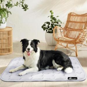 Luciphia Premium Dog Cooling Mat Non-Slip Q-MAX>0.5 Self-Cooling Pad for Small Pet Cat Indoor Portable Kennel Puppy Bed for Summer Crate Pad for Dog Washable Light Grey 20x30 inches