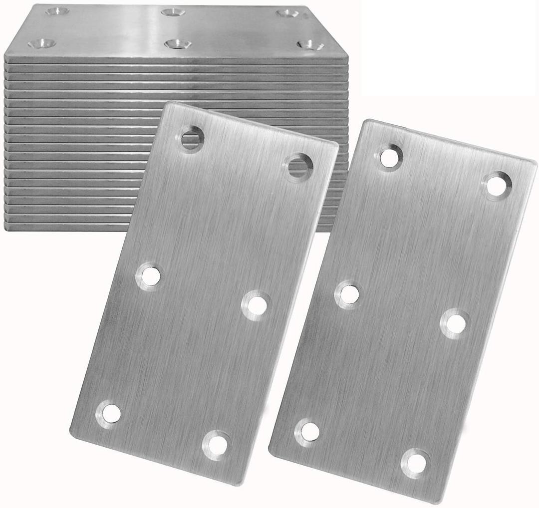 20Pcs Stainless Steel Flat Bracket Mending Plate, 4"x2" Bracket Joining Plate, Heavy Duty Metal Repair Fixing Joining, Flat Brace Right Angle for Wood Furniture Cabinet Shelves