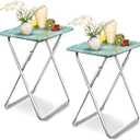 Garden 4 you Folding TV Tray Table,TV Dinner Table with Sturdy MDF Top,Eating Trays for Living Room with No Assembly Required, 2PCS (Sea Blue)